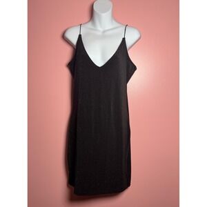 ReVamped Lurex Mini Dress Womens Large Black Good Shimmer V-Neck